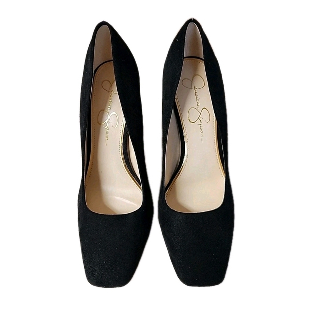 Jessica Simpson Mayrie US 8.5M Faux Suede Black Block Heel Square Toe Heels - Picture 6 of 12